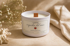 Orquídea del Mar candle by Chispas with wooden wick on neutral surface, sea salt orchid fresh scent coconut soy candle