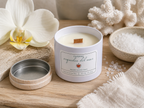Orquídea del Mar coconut soy candle with orchid flower and sea salt, fresh floral ocean scent candle with wood wick